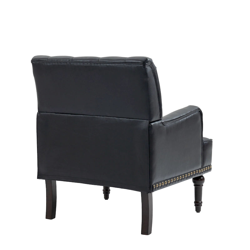 Fauteuil d'appoint en similicuir capitonné avec clous décoratifs – Beige / Marron / Noir, pieds sculptés, 1 place