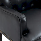 Fauteuil d'appoint en similicuir capitonné avec clous décoratifs – Beige / Marron / Noir, pieds sculptés, 1 place
