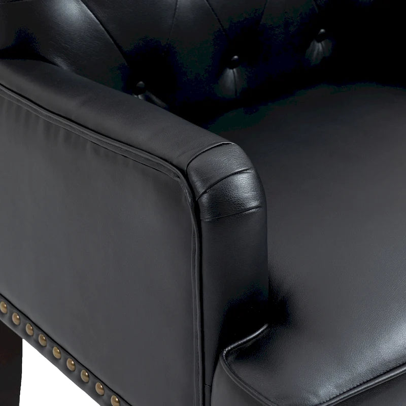 Fauteuil d'appoint en similicuir capitonné avec clous décoratifs – Beige / Marron / Noir, pieds sculptés, 1 place