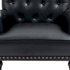 Fauteuil d'appoint en similicuir capitonné avec clous décoratifs – Beige / Marron / Noir, pieds sculptés, 1 place