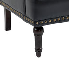 Fauteuil d'appoint en similicuir capitonné avec clous décoratifs – Beige / Marron / Noir, pieds sculptés, 1 place