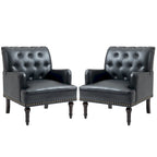 Fauteuil d'appoint en similicuir capitonné avec clous décoratifs – Beige / Marron / Noir, pieds sculptés, 1 place