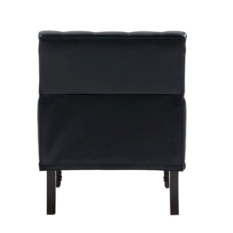 Fauteuil d'appoint en similicuir capitonné avec clous décoratifs – Beige / Marron / Noir, pieds sculptés, 1 place