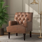 Fauteuil d'appoint en similicuir capitonné avec clous décoratifs – Beige / Marron / Noir, pieds sculptés, 1 place