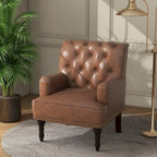 Fauteuil d'appoint en similicuir capitonné avec clous décoratifs – Beige / Marron / Noir, pieds sculptés, 1 place