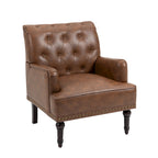 Fauteuil d'appoint en similicuir capitonné avec clous décoratifs – Beige / Marron / Noir, pieds sculptés, 1 place