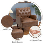 Fauteuil d'appoint en similicuir capitonné avec clous décoratifs – Beige / Marron / Noir, pieds sculptés, 1 place