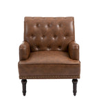 Fauteuil d'appoint en similicuir capitonné avec clous décoratifs – Beige / Marron / Noir, pieds sculptés, 1 place