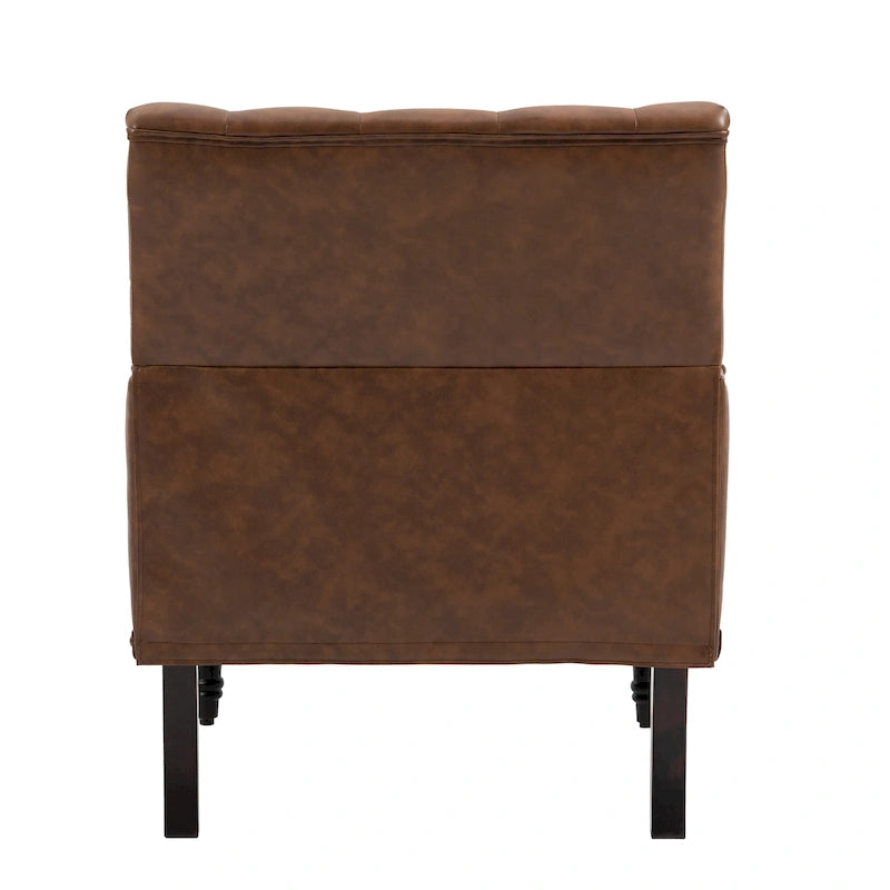 Fauteuil d'appoint en similicuir capitonné avec clous décoratifs – Beige / Marron / Noir, pieds sculptés, 1 place