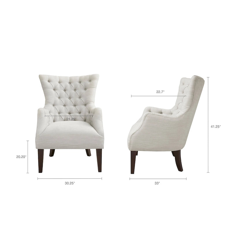 Fauteuil à dossier capitonné à oreilles à chevrons – Marron/Noir / Ivoire, pieds en bouleau, 1 place