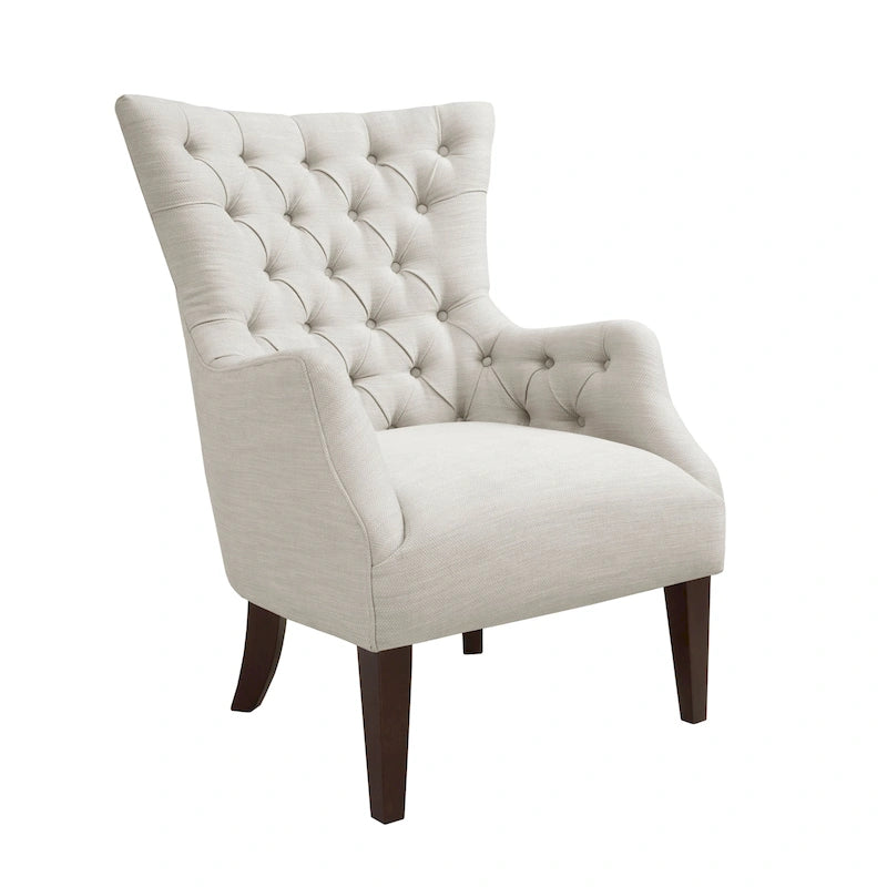 Fauteuil à dossier capitonné à oreilles à chevrons – Marron/Noir / Ivoire, pieds en bouleau, 1 place
