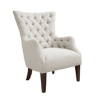 Fauteuil à dossier capitonné à oreilles à chevrons – Marron/Noir / Ivoire, pieds en bouleau, 1 place