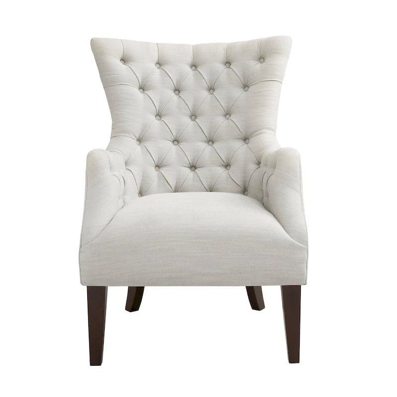 Fauteuil à dossier capitonné à oreilles à chevrons – Marron/Noir / Ivoire, pieds en bouleau, 1 place