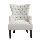 Fauteuil à dossier capitonné à oreilles à chevrons – Marron/Noir / Ivoire, pieds en bouleau, 1 place