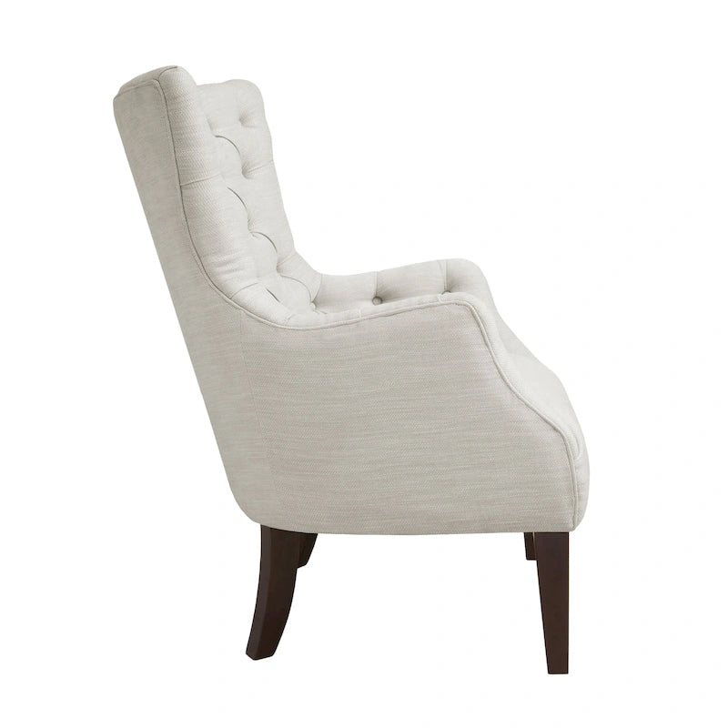 Fauteuil à dossier capitonné à oreilles à chevrons – Marron/Noir / Ivoire, pieds en bouleau, 1 place