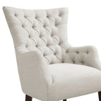 Fauteuil à dossier capitonné à oreilles à chevrons – Marron/Noir / Ivoire, pieds en bouleau, 1 place