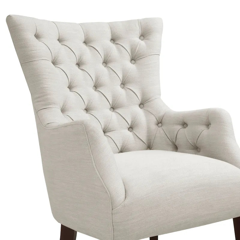 Fauteuil à dossier capitonné à oreilles à chevrons – Marron/Noir / Ivoire, pieds en bouleau, 1 place
