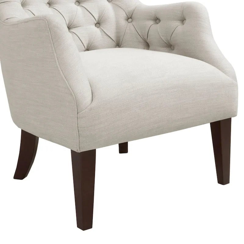 Fauteuil à dossier capitonné à oreilles à chevrons – Marron/Noir / Ivoire, pieds en bouleau, 1 place