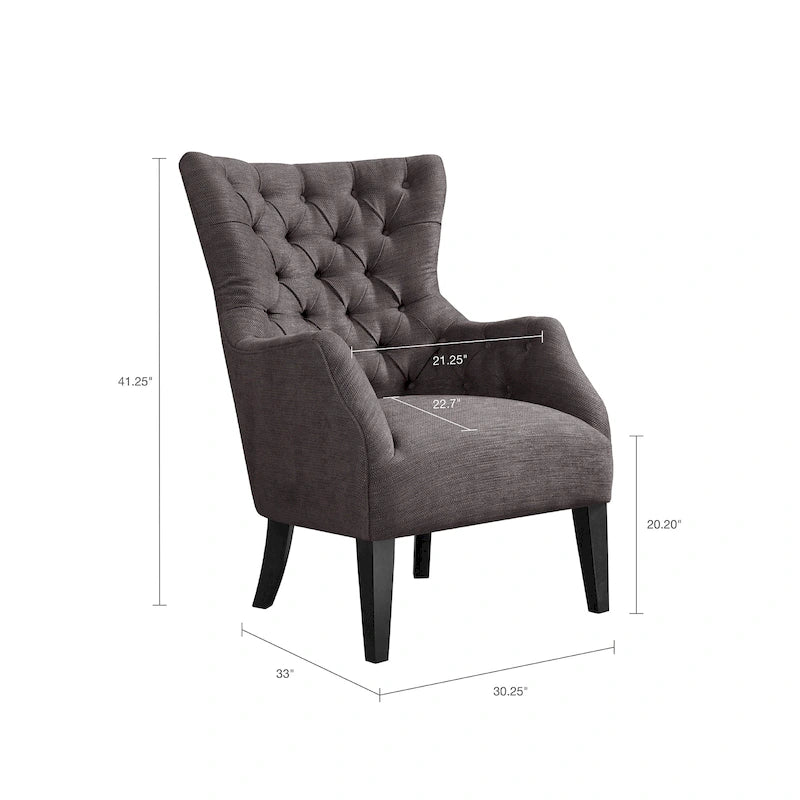 Fauteuil à dossier capitonné à oreilles à chevrons – Marron/Noir / Ivoire, pieds en bouleau, 1 place