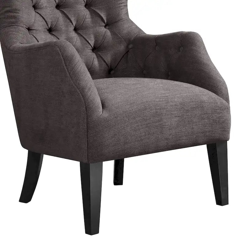 Fauteuil à dossier capitonné à oreilles à chevrons – Marron/Noir / Ivoire, pieds en bouleau, 1 place