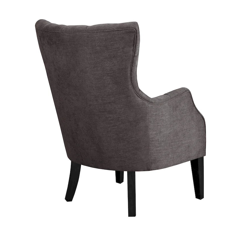 Fauteuil à dossier capitonné à oreilles à chevrons – Marron/Noir / Ivoire, pieds en bouleau, 1 place