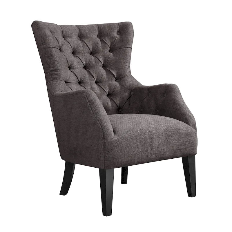 Fauteuil à dossier capitonné à oreilles à chevrons – Marron/Noir / Ivoire, pieds en bouleau, 1 place