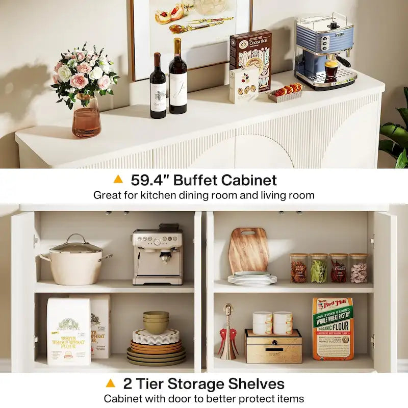 Buffet moderne avec portes-poussoirs – Marron / Noir / Blanc, étagères intérieures