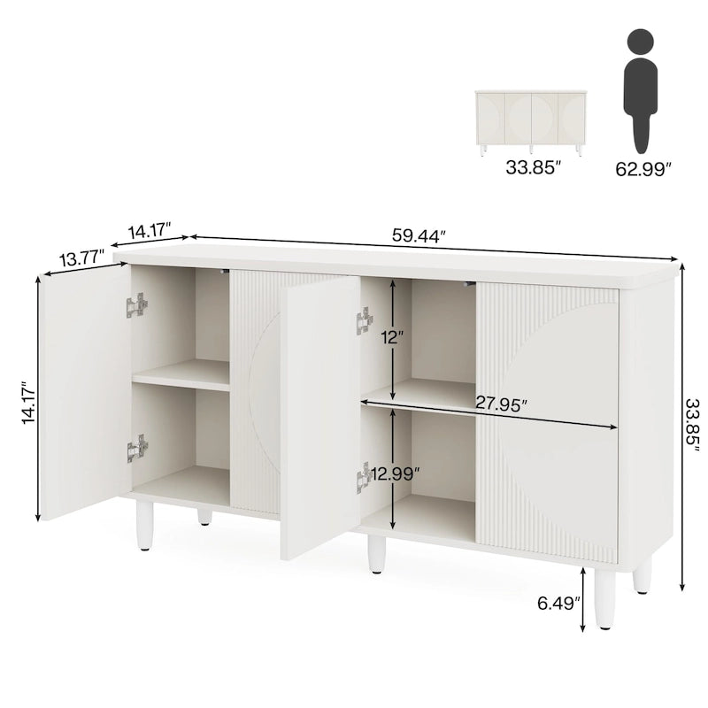 Buffet moderne avec portes-poussoirs – Marron / Noir / Blanc, étagères intérieures