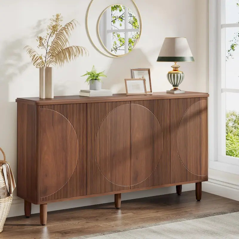 Buffet moderne avec portes-poussoirs – Marron / Noir / Blanc, étagères intérieures