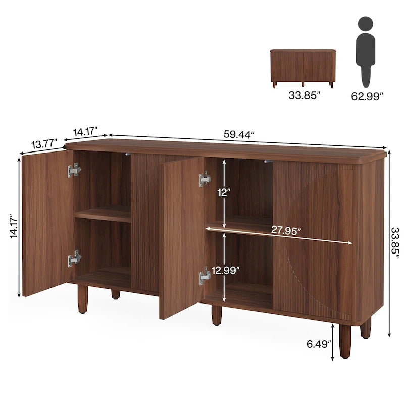 Buffet moderne avec portes-poussoirs – Marron / Noir / Blanc, étagères intérieures