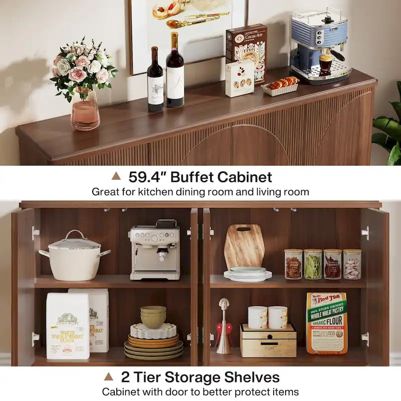 Buffet moderne avec portes-poussoirs – Marron / Noir / Blanc, étagères intérieures