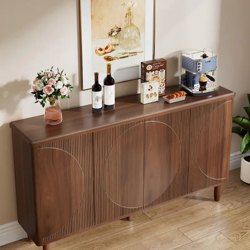 Buffet moderne avec portes-poussoirs – Marron / Noir / Blanc, étagères intérieures
