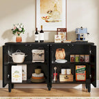 Buffet moderne avec portes-poussoirs – Marron / Noir / Blanc, étagères intérieures