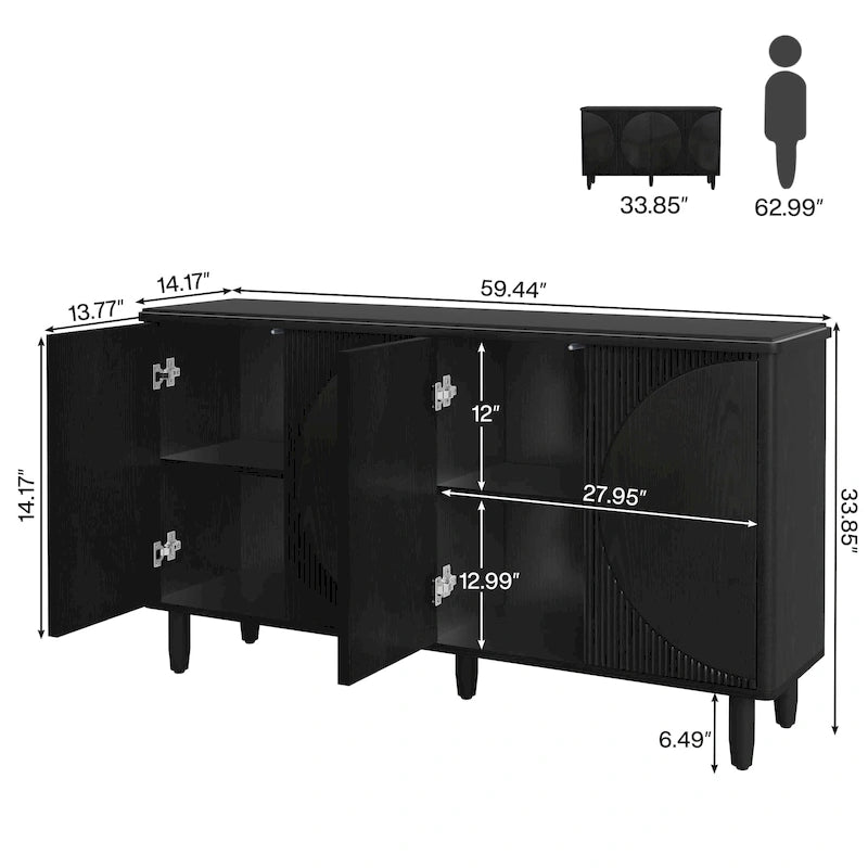 Buffet moderne avec portes-poussoirs – Marron / Noir / Blanc, étagères intérieures