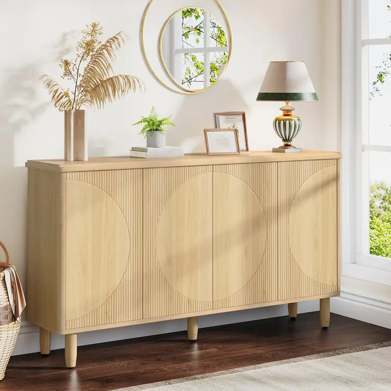 Buffet moderne avec portes-poussoirs – Marron / Noir / Blanc, étagères intérieures