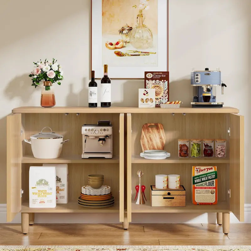 Buffet moderne avec portes-poussoirs – Marron / Noir / Blanc, étagères intérieures