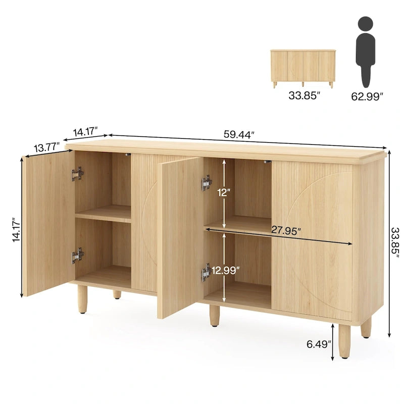 Buffet moderne avec portes-poussoirs – Marron / Noir / Blanc, étagères intérieures
