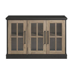 Meuble TV de ferme avec portes en verre – Noir/Tan vintage / Frêne blanc, convient jusqu'à 65 po