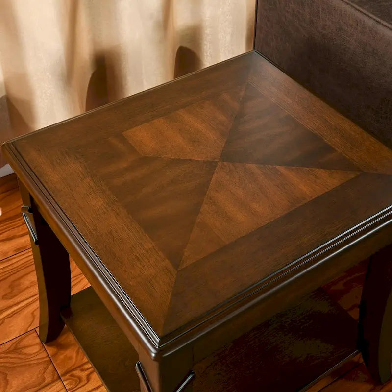 Table d'appoint en bois massif du milieu du siècle – Brun cerise, 2 niveaux, pour 1 personne