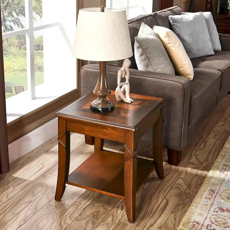 Table d'appoint en bois massif du milieu du siècle – Brun cerise, 2 niveaux, pour 1 personne