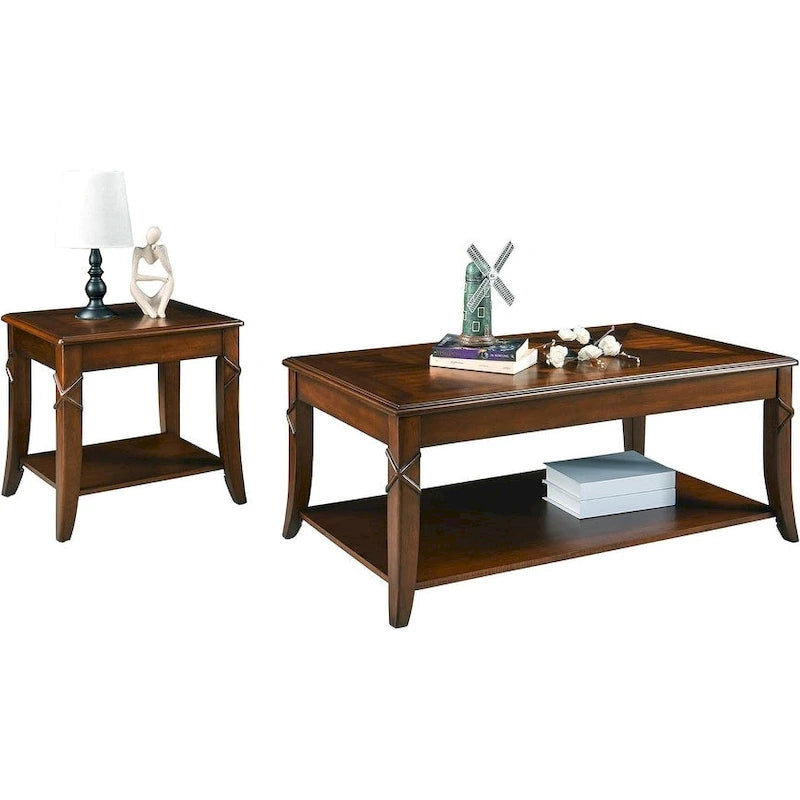 Table d'appoint en bois massif du milieu du siècle – Brun cerise, 2 niveaux, pour 1 personne