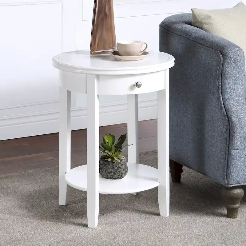 Table d'appoint à 2 niveaux avec tiroir – Expresso / Blanc / Noir, bord rainuré, pour 1 personne