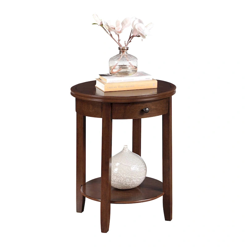 Table d'appoint à 2 niveaux avec tiroir – Expresso / Blanc / Noir, bord rainuré, pour 1 personne