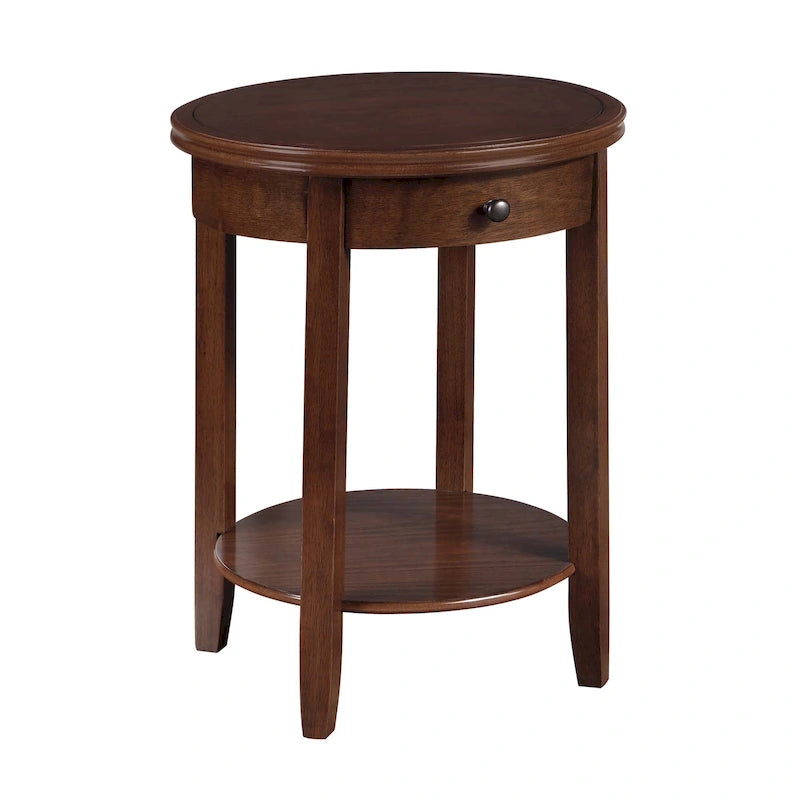 Table d'appoint à 2 niveaux avec tiroir – Expresso / Blanc / Noir, bord rainuré, pour 1 personne