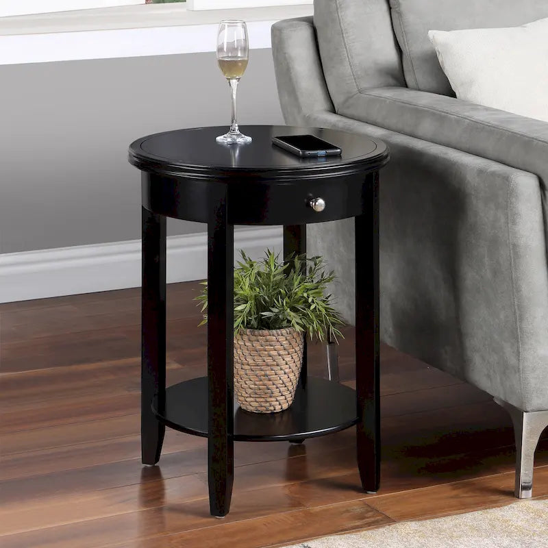 Table d'appoint à 2 niveaux avec tiroir – Expresso / Blanc / Noir, bord rainuré, pour 1 personne