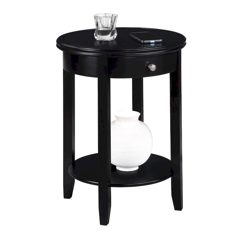 Table d'appoint à 2 niveaux avec tiroir – Expresso / Blanc / Noir, bord rainuré, pour 1 personne