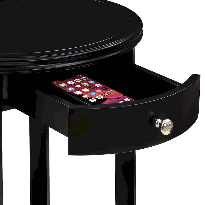 Table d'appoint à 2 niveaux avec tiroir – Expresso / Blanc / Noir, bord rainuré, pour 1 personne