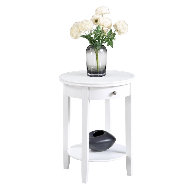 Table d'appoint à 2 niveaux avec tiroir – Expresso / Blanc / Noir, bord rainuré, pour 1 personne