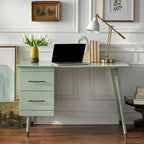 Bureau Mid-Century avec 2 tiroirs et poignées dorées – Noir / Noyer / Blanc / Vert / Vert lys / Bleu nuit, 1 personne