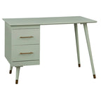 Bureau Mid-Century avec 2 tiroirs et poignées dorées – Noir / Noyer / Blanc / Vert / Vert lys / Bleu nuit, 1 personne
